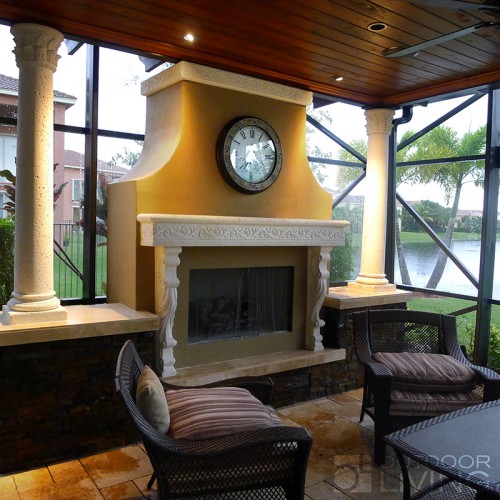 Beautiful fireplace in patio extension