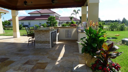 Outdoor kitchen with an artistic countertop