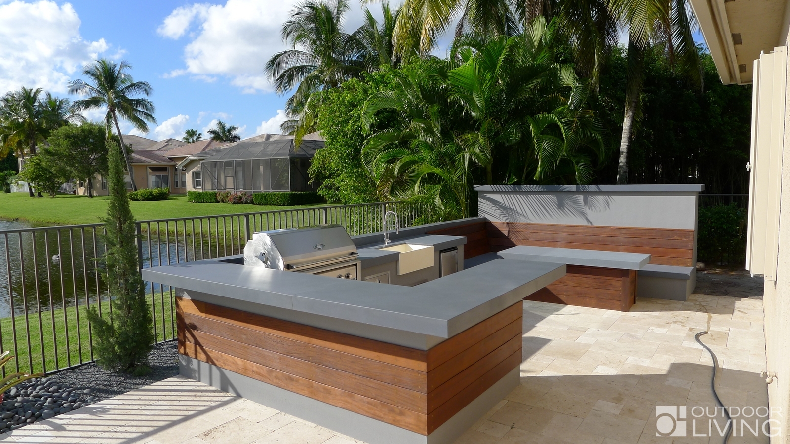 modern outdoor kitchen family table