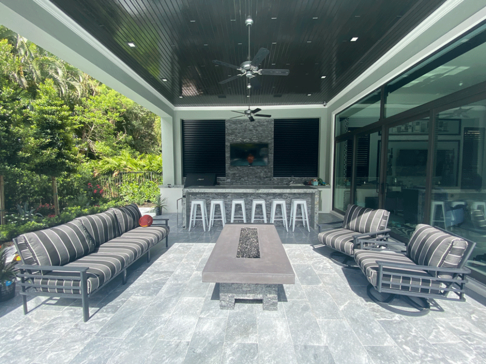 Cabanas with a custom fire place in Delray beach, Florida